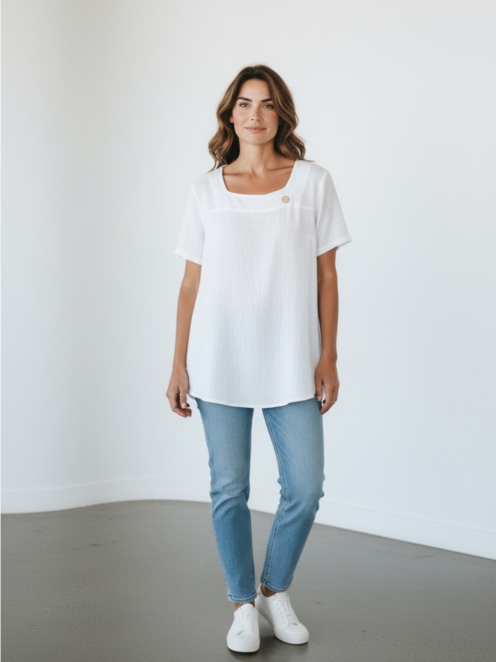 Flax white linen dress -tunic M
